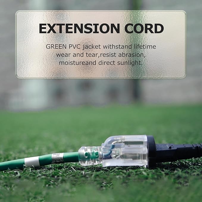 YOJOE Indoor Outdoor Extension Cord with Lighted End, 3 Prong 15A Weatherproof Power Cord, 12 Gauge Heavy Duty 6 ft Green Extension Cord for Garage, Garden and Home, 12/3 SJTW UL Listed