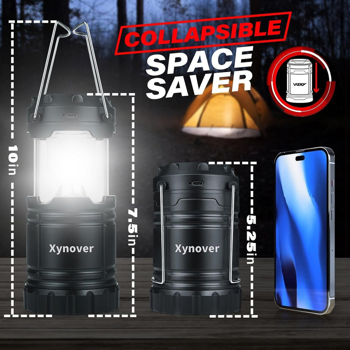 Skiennix Solar Camping Lanterns - 4-Pack Rechargeable LED with USB/Solar, Waterproof & Collapsible for Emergencies