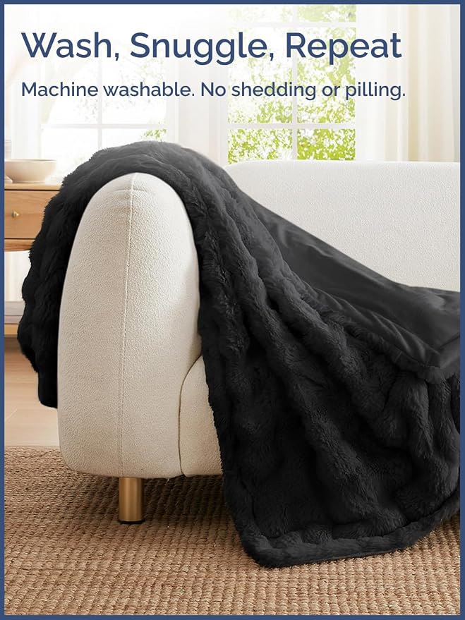 3D Fleece Bubble Blanket Twin Size - Rabbit Blanket - 60" x 80", Black | Soft Fluffy Faux Fur Blanket for Couch Sofa & Chair, Cozy Gifts for Women, Tie Dye Cloud Throw Bed Cover, Thick Plush Bedding