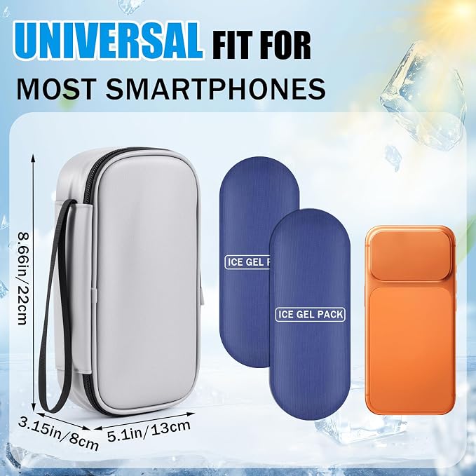 Phone Cooler Bag for Beach, Portable Phone Cooling Pouch with 2 Reusable Ice Packs, Keeps Cool in Extreme Heat for Car Pool Hiking, Extends Battery Life, Fits All Smartphones(Gray,PU)