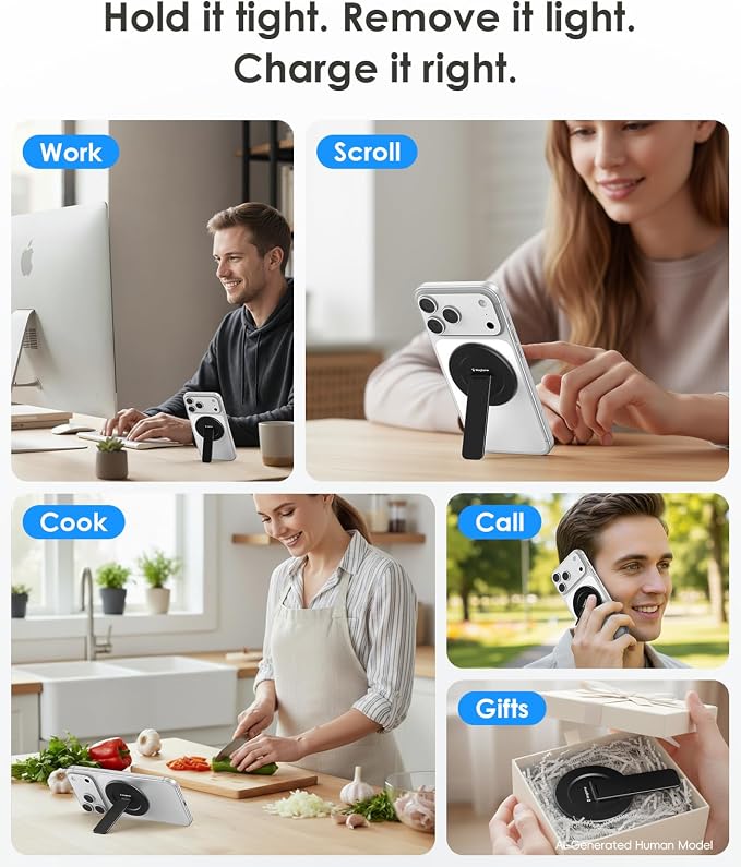 Magnetic Phone Stand for Magsafe, Ultra-Slim Snap-on Phone Holder Kickstand,180�� Adjustable Angle Damping Design Cellphone Grip, Black