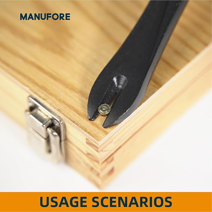 MANUFORE 4pcs Pry Bar Nail Puller Set, 12” Flat Pry Bar, 7.5” Flat Pry Bar, 12” Crow Bar with Hammer, 9” Chisel (Orange)