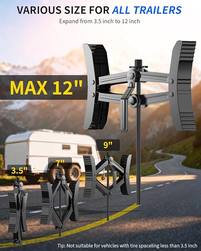 BEBOBLY Camper RV Wheel Chock Stabilizer, Heavy Duty X-Shaped Camper Wheel Chock 2 Sets with Wrench for Travel Trailer, Fits 3.5" to 12" Wheel Gaps, Anti-Move Tire Wheel Chock