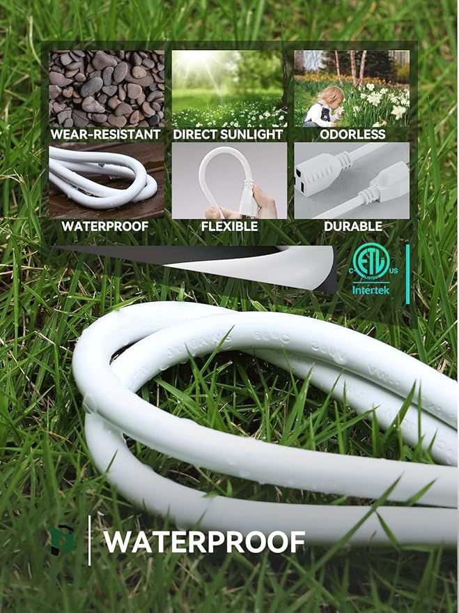 PLUGTUL 3 FT Extension Cord, Short Power Cord, White Indoor/Outdoor 16 Gauge 3 Prong Grounded Wire ETL Listed, 13A 1625W 125V SJTW