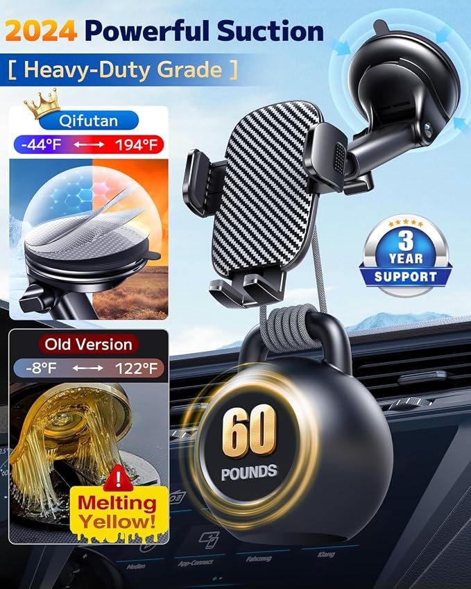 Qifutan Car Phone Holder Mount Phone Mount for Car Windshield Dashboard Air Vent Universal Hands Free Automobile Cell Phone Holder Fit for iPhone Smartphone Camera Mounts