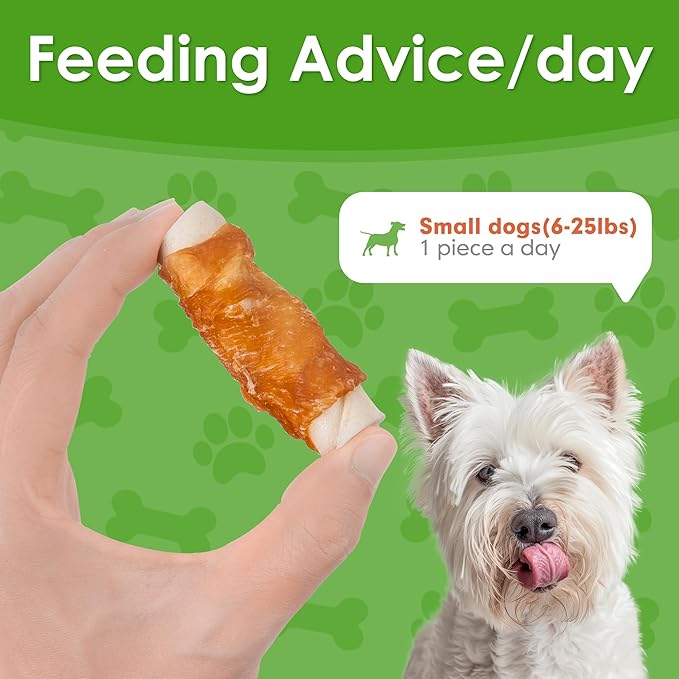 MON2SUN Dog Treats, 2.5 Inch Chicken Wrapped Rawhide Rolls, Teeth Cleaning Chews with High Protein for Small Dogs, 21.2 oz (32 Count - Pack of 2)