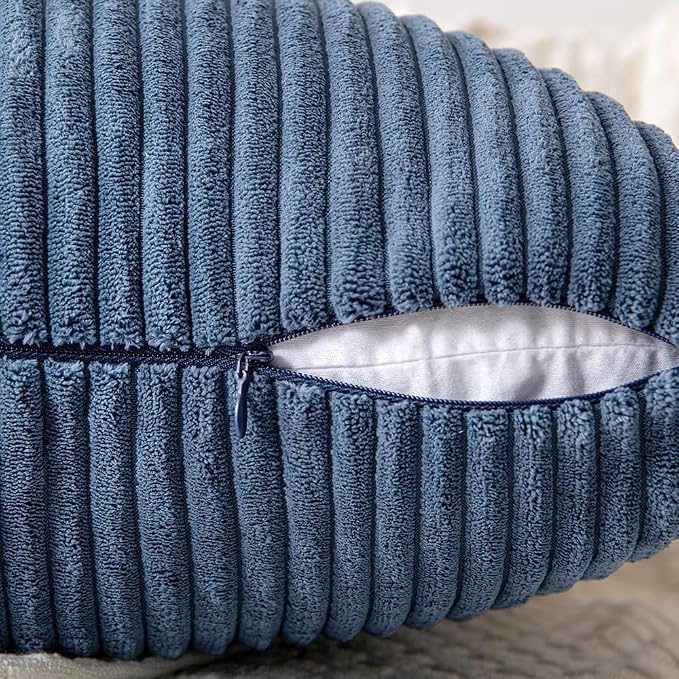MIULEE Dusty Blue Decorative Throw Pillow Covers for Couch 20x20 Inch | 2 Pack, Boho Farmhouse Pillow Covers, Soft Cross Corduroy Patchwork Textured Cushion Cases For Bed Sofa