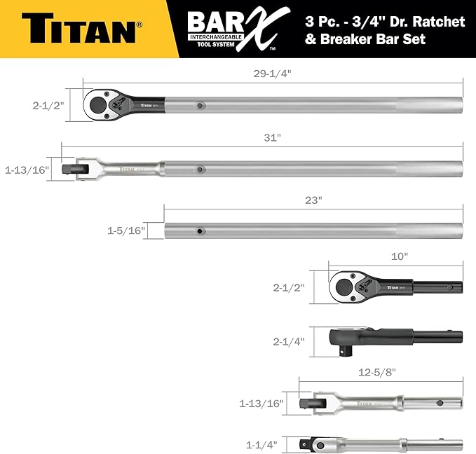 Titan Bar-X 64143 3-Piece 3/4-Inch Drive Interchangeable Ratchet and Breaker Bar Set