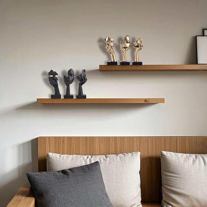 3 Pcs Thinker Small Statue Set - Black Art Abstract Home Accent Figurines for Decor Bedroom, Shelves, Living Room Coffee Table, Office Desktop (3 Pcs Black, 6")