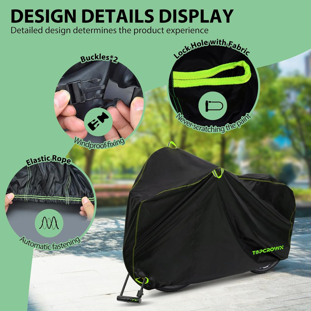 Topcrown Waterproof Bike Cover - Outdoor Storage for 2 Bikes | UV, Rain & Dust Protection, XXL Black & Green