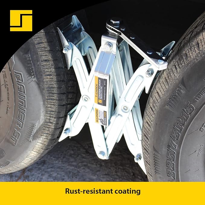 Stromberg Carlson JBP-T217.1 Tandem Axle T-Chock - Heavy Duty RV Wheel Chocks & Tire Stabilizers - Camper Wheel Chock Scissor Stabilizers for RVs, Trailers, and Campers - Fits Tires 2"-17" Apart