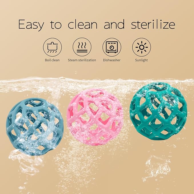 Baby Teething Toys, Silicone Babys Chew Toys for Soothing Babies Gums, Sensory Hollow Ball Teether for Babies 3+ Months,Baby Teether Toys,Baby Gifts for Girl & Boy (Pink)