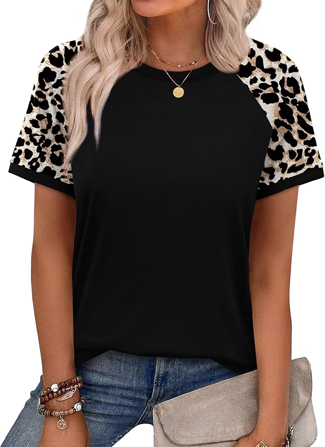 WIHOLL Womens Summer Tops Color Block Short Sleeve Raglan Shirts Spring Fashion Clothes Vacation Outfits