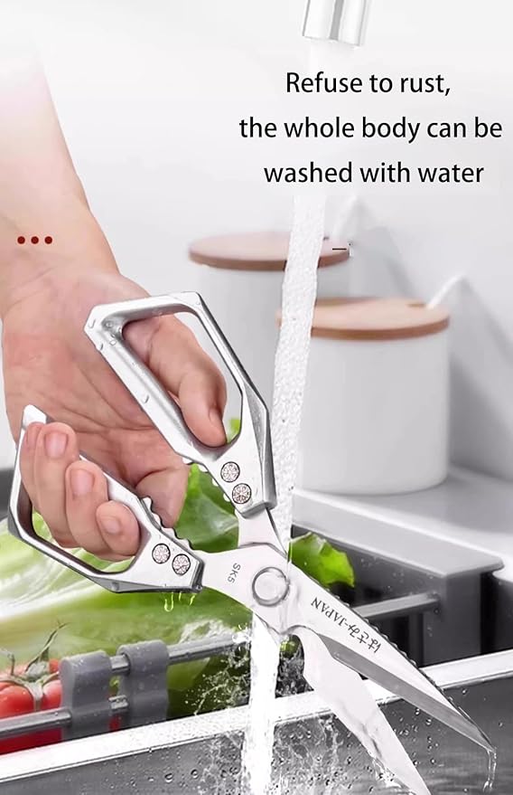 Multi-Purpose Rust Proof Kitchen Shears,Meat Scissors,Dishwasher Safe,Can be Used to Cut Vegetables, Chicken, Steak,Scrape Fish Scales, and Open Bottle Caps, etc(Silvery)