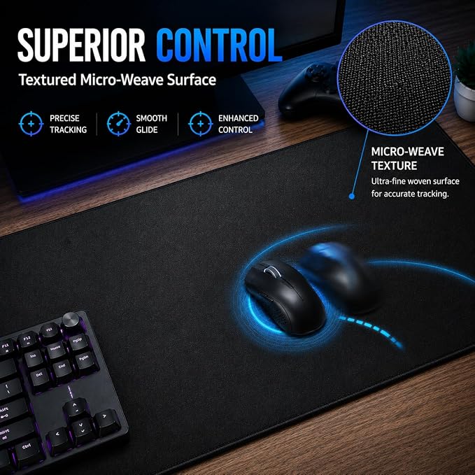 KTRIO Large Gaming Mouse Pad Desk Mat for Gamer, 31.5" x 11.8", Black, XL | Extended Size Design, Superior Micro-Weave Cloth, Non-Slip Rubber Base, Durable Stitched Edges, Water-Resistant Coating