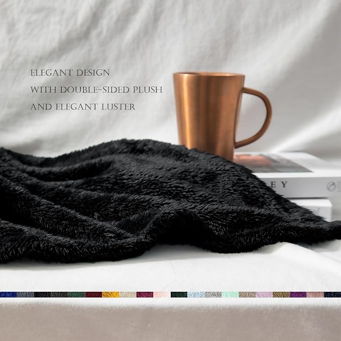 Exclusivo Mezcla Fuzzy Plush Fleece Bed Blanket Queen Size, Black | 90x90 Inches, Super Soft and Cozy Bed Blanket, Fluffy Decorative Bedding for Livingroom, Bedroom, All Season