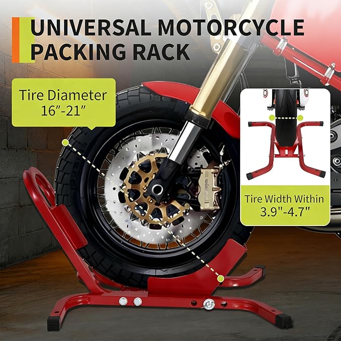 1800 Lb Capacity Heavy Duty Motorcycle Wheel Chock – Dirt Bike Wheel Chocks Adjustable 16"-21" Tire Fit for Cruisers, Dirt Bikes & ATVs, Rust-Resistant Steel Trailer & Garage Mount,Red