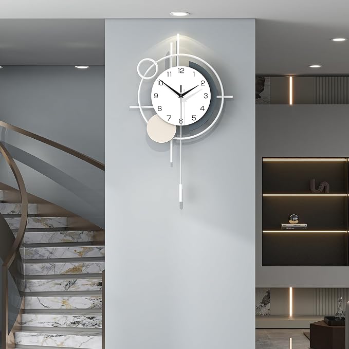 Decorative Wall Clock Silent Battery Operated Large Modern Wall Clock for Living Room Decor White Pendulum Clock for Bedroom, Office, Kitchen, Dining Room, Farmhouse, Indoor