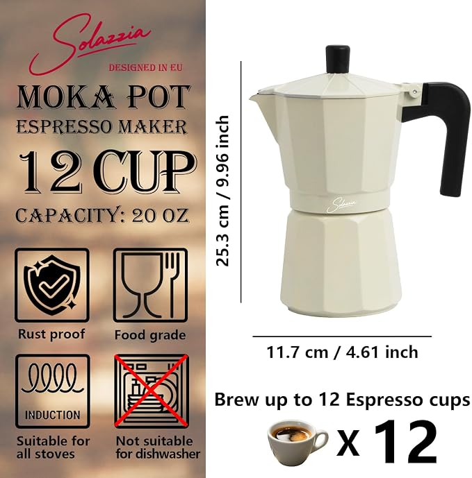 12 Cup Stovetop Espresso Maker Italian Moka Pot, Stove Top Cuban Coffee Maker, Greca Mocha Pot(Premium, 20 oz/600ml)