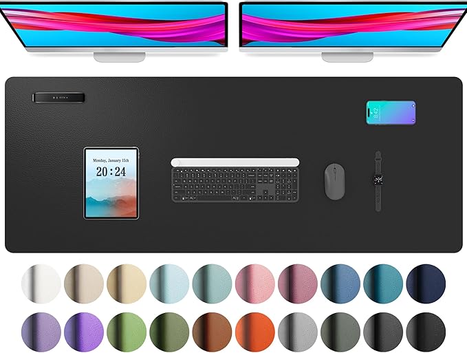 Aothia Leather Desk Pad Protector, Mouse Pad, Office Desk Mat, Non-Slip PU Leather Desk Blotter, Laptop Desk Pad, Waterproof Desk Writing Pad for Office and Home (48"x17", Black)