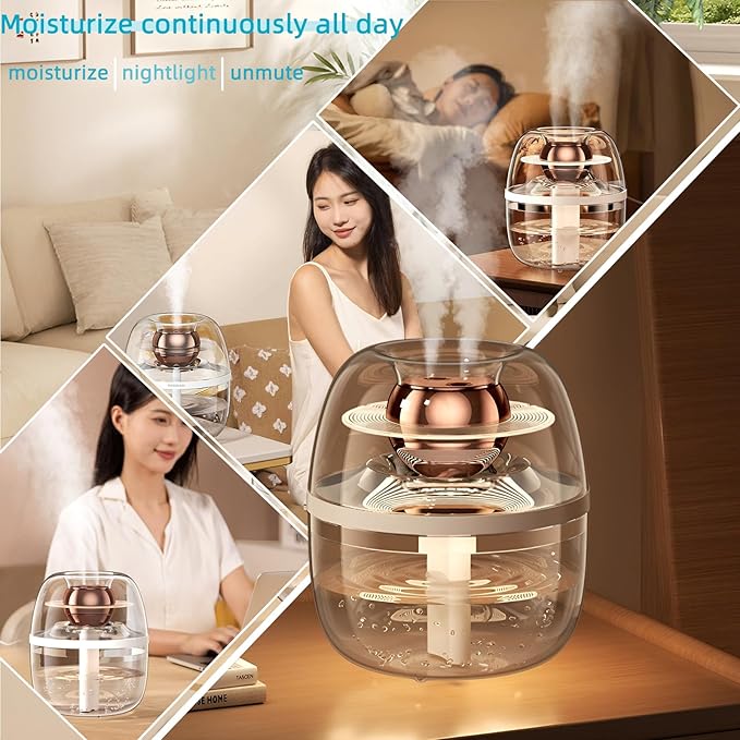 JINGYAN 3L Ultrasonic Cool Mist Humidifier - Transparent Tank, Easy to Clean, Dual Spray for 20H Quiet Mist Time, Night Light, Auto Shut-Off for Large Bedroom, Office, Plant Care (Green)