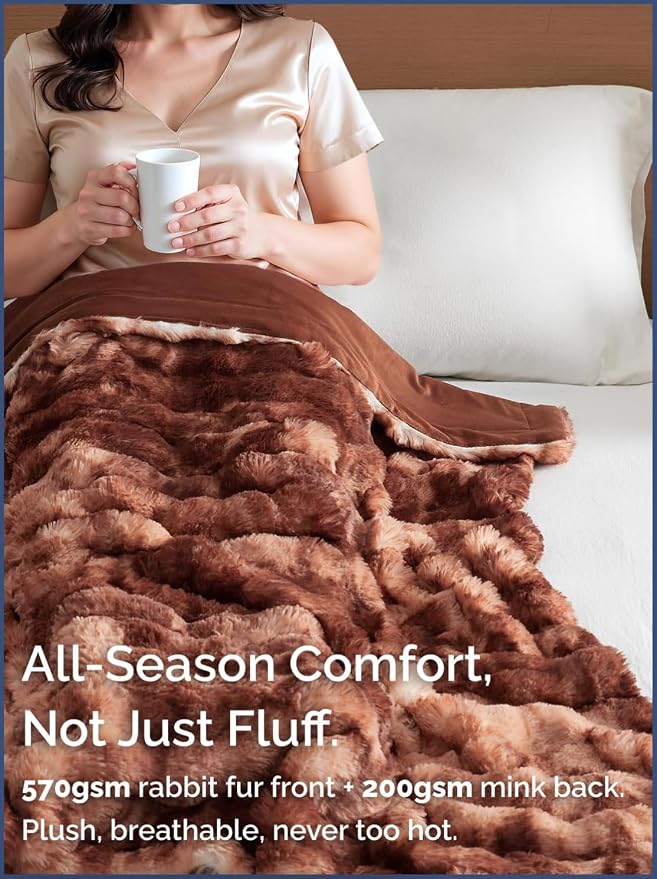3D Fleece Bubble Blanket King - Rabbit Blanket - 90" x 108", Marble Brown | Soft Fluffy Faux Fur Blanket for Couch Sofa & Chair, Cozy Gifts for Women, Tie Dye Cloud Throw Bed Cover, Thick Plush Bedding