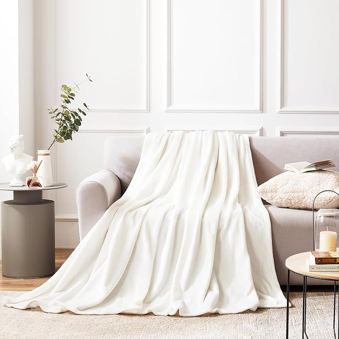 Hansleep Queen White Fleece Blanket, Soft Flannel Bed Blanket | Fuzzy Cozy Blanket 90x90 Inches, Multi-use for Bed, Sofa, Couch, Travel, Camping, All Season Warm Lightweight Cover