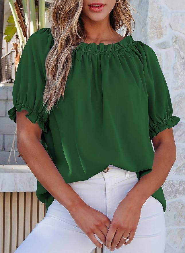 EVALESS Womens Tops Off The Shoulder Blouses for Women Dressy Casual Cute Puff Sleeve T Shirts Fashion 2026
