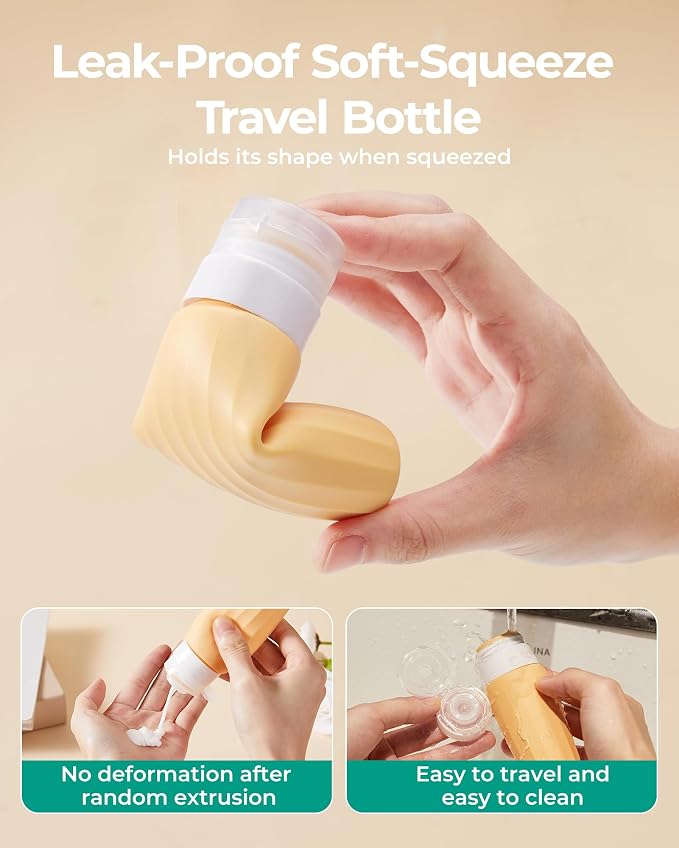 BAGSMART 18 Pack TSA Approved Travel Bottles for Toiletries, Leak Proof Silicone Travel Size Containers Bottles for Shampoo, Macaron