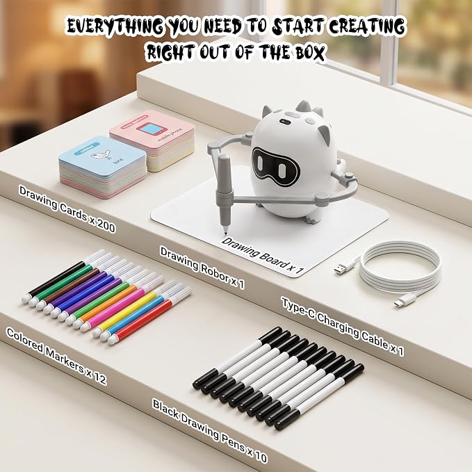 Joso Drawing Robot Toys for 3-8 Year Old Kids with 200 Cards & 22 Pens | Montessori Painting Learning Toys with Smart Card Scanning Recognition & Voice Interactive for Boys Girls Birthday Party