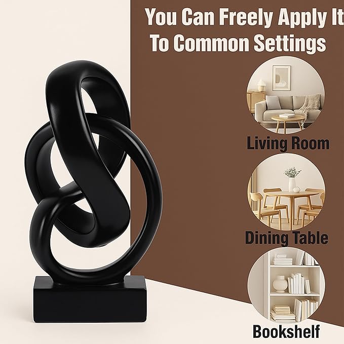 Modern Abstract Knot Sculpture, Artistic Mobius Inspired Resin Decor, Elegant Home and Office Decor, Perfect for Shelves, Desktops, and Mantles, Ideal Gift for Birthdays, Housewarmings (Black)