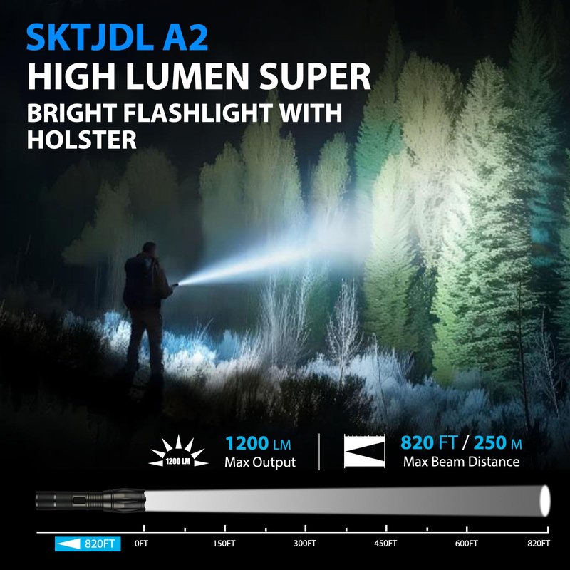 SKTJDL Tactical Flashlight with Holster Super Bright 1200LM Zoomable Law Enforcement Flashlight with Holster for Duty Belt, 5 Modes Powerful Waterproof Portable Small Led Flashlight for Camping,Hiking