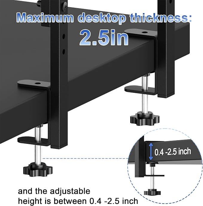 Spacrea 2 Tier Clamp on Desk Shelf | Office Desk Shelves Organizer, Wood Desktop Supplies Storage Rack, Desk Organizers and Accessories (Black)