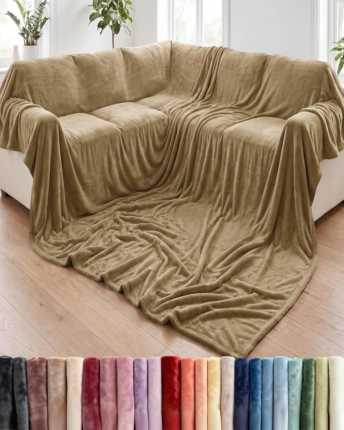 Ultra Soft Fleece Blanket Oversized King Size - Flannel Fleece Luxury Blanket - Lightweight for Couch Bed Chair - Thick, Warm and Breathable - All Season Cozy, Camel