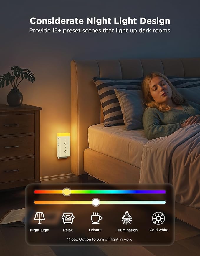 Govee Smart Plug Outlet Extender, 3-Sided Smart Power Strips with 2 Smart Outlets & 2 USB Ports with RGB Night Light, APP & Voice Control, Surge & Overload Protection for Home Office