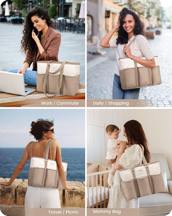 LOVEVOOK 17.3 Inch Laptop Bag for Women, Teacher Nurse Work Tote Bag With Large Cup Holder, Utility Bag For Work/Travel/College/Daily, Professional Computer Purse Large Handbag With Multi Pocket