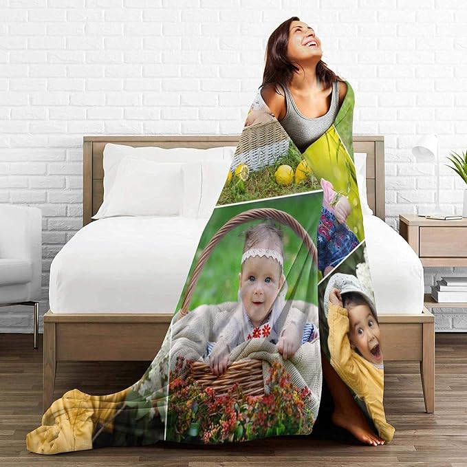 QETXVI Custom Blanket with Photos Text Customized Blanket Personalized Flannel Throw Blankets for Adult Kid Birthday Christmas Halloween Fathers Mothers Valentines Gift - 40"x 50"
