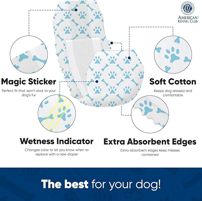 American Kennel Club Male Dog Wrap, Disposable Diapers with Wetness Indicator, Large, 50 Count (Pack of 6)