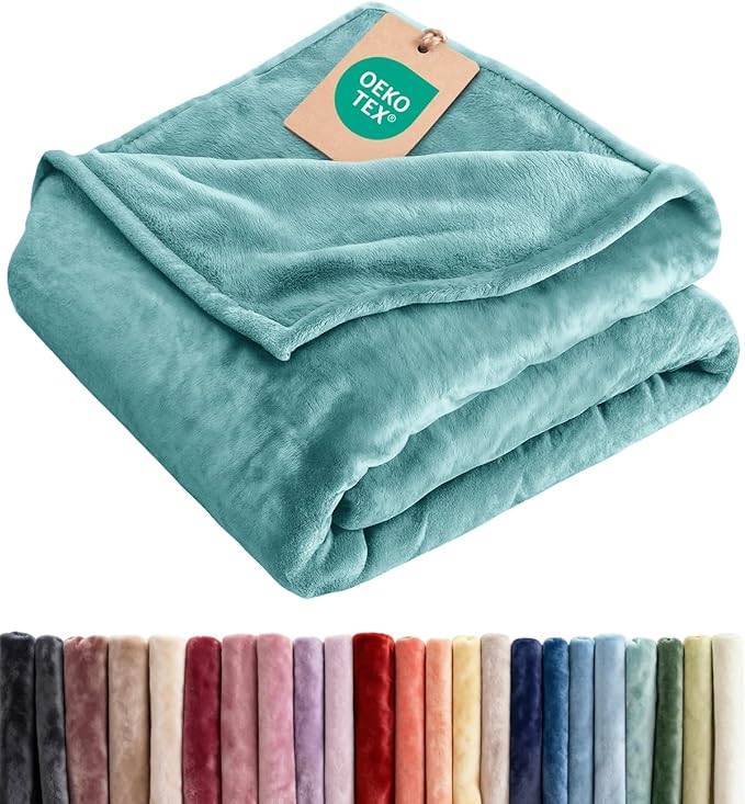 Fleece Blanket Queen Size - Ultra-Soft Flannel Fleece Blanket - Turqoise | Soft, Warm, Outdoor Picnic Blanket for Camping, Travel, Lightweight, Cozy, Anti-Static, Home Decor Gifts for Men & Women