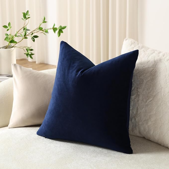 Throw Pillow Covers 16x16 Navy Blue: Pack of 2 Cozy Soft Velvet Square Modern Luxury Decorative Throw Pillow Cases for Sofa Couch Living Room Bed Home Decor