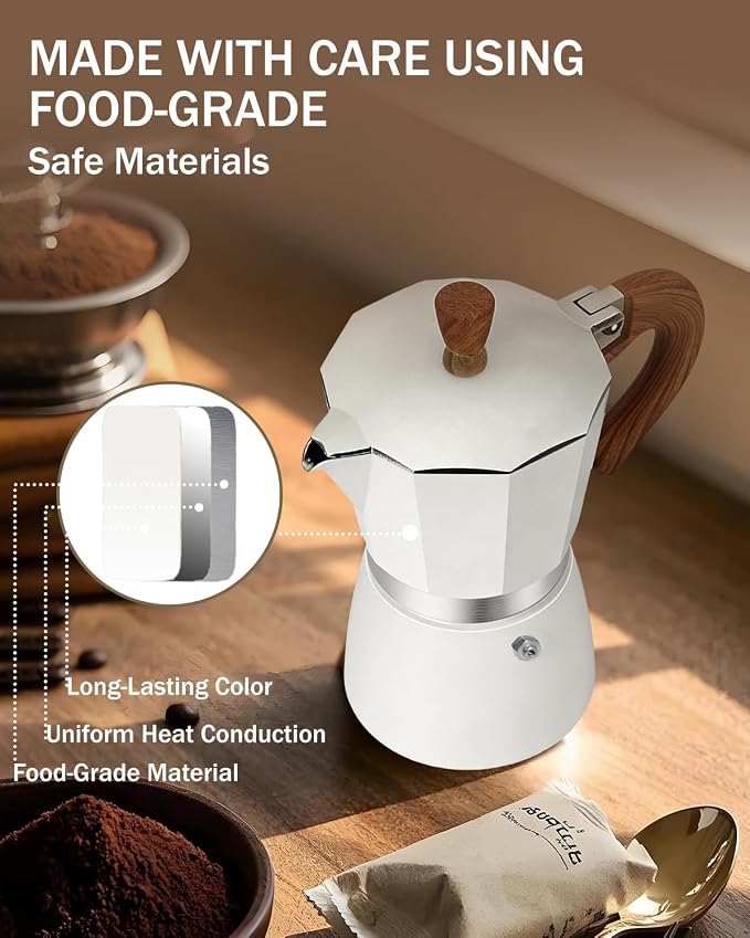 Coffee Maker Stovetop Espresso Maker 9 Cup Aluminum Moka Pot Percolator 15oz 450ml Easy Brewing for Electric Ceramic Stoves Home Camping Italian Cuban Café Classic White