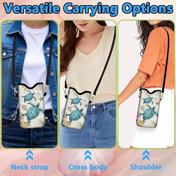 Neoprene Phone Sleeve Pouch with Adjustable Strap Neck Lanyard Fits Most Smartphones 7.1 x 3.9 Inch Phone Crossbody Sleeve Sea Turtle Waterproof Carrying Cellphone Case Bag for Women Men