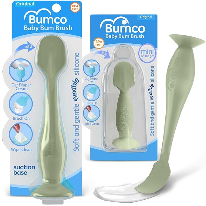 Bumco Baby Bum Brush + Mini Diaper Cream Spatula - BPA-Free Butt Spatula, Soft Diaper Spatula, Baby Diaper Cream Applicator, Mom-Invented Diaper Bag Essentials, Butt Spatula