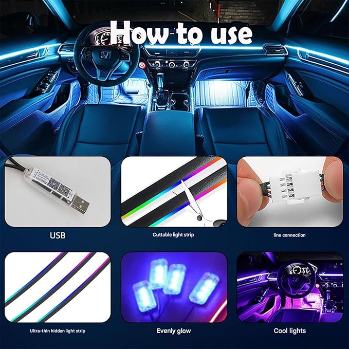 Neoflow Dynamic RGB Interior Light Kit,Neoflow LED Light,6 Light Strips Kit,Access Over 16 Million Colors and 213 Dynamic Modes,Adjustable Brightness,for Cars,Trucks,Suv (Kit+4*Synced Footwell Lights)