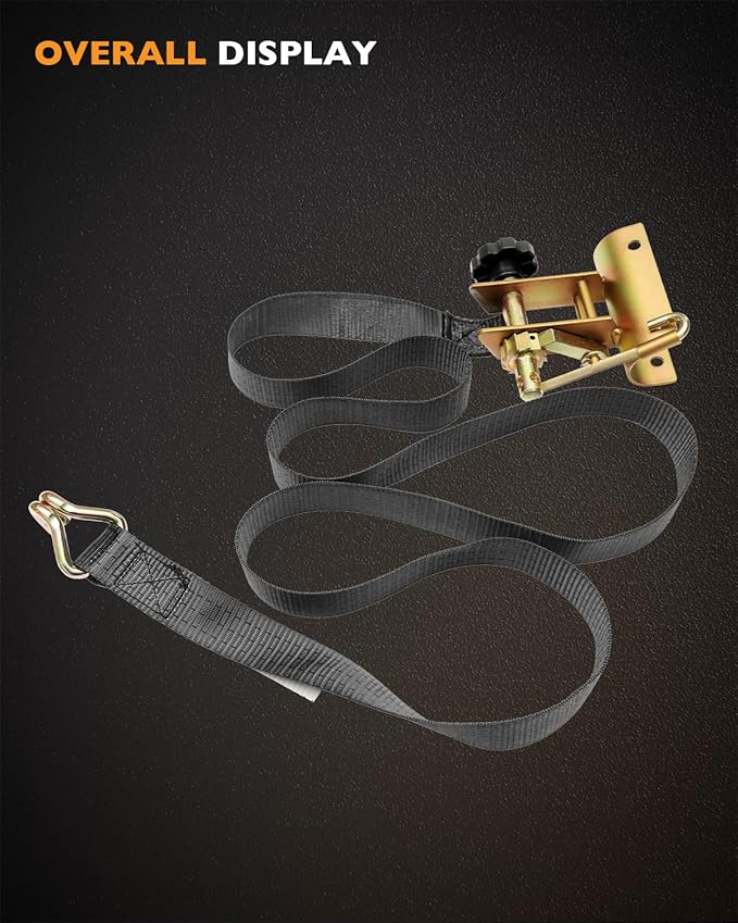 Pipe Rack Ratchet Straps, W/J-Hook (2PCS), 2" Gold Round Tube Mount, 1.5" Wide x 7.5' Long, Black Ladder Rack Ratchet Straps, 500 lbs Load Heavy Duty, Truck/Roof Rack Straps, Lumber Rack Strap