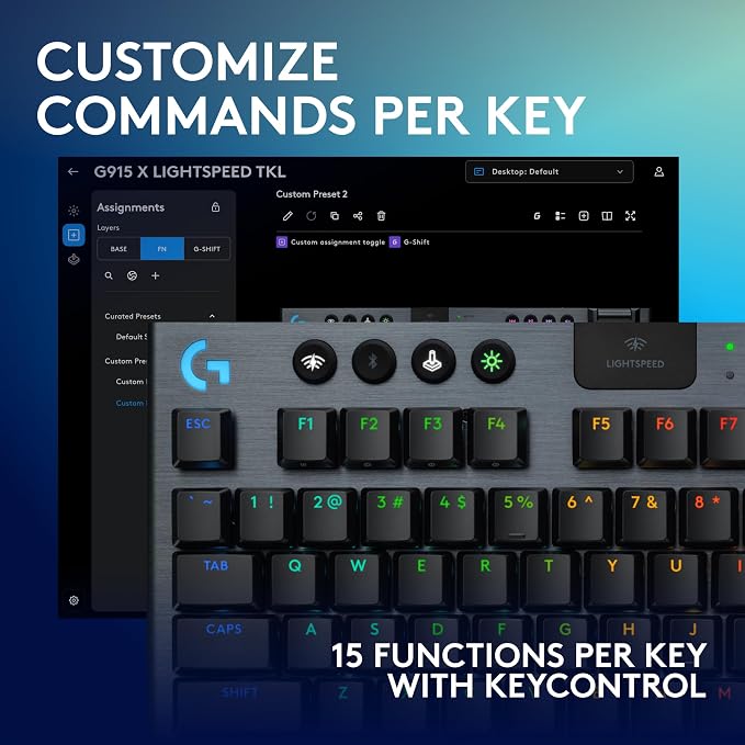 Logitech G915 X Lightspeed TKL Wireless Gaming Keyboard (Tactile) - Black | Low Profile, Mechanical Switches, Double-Shot PBT Keycaps, RGB lighting, Aluminum finish, PC/Mac Compatible