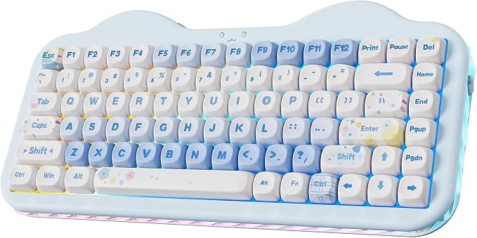 YUNZII C75 Cute 75% Wireless Mechanical Keyboard (Blue, Candy Switch) | Creamy Cake Keyboard, BT5.0/2.4G/USB-C, Hot-Swap, NKRO, PBT MOA Keycaps,5500mAh RGB Gasket Mount for Mac/Win/Gaming/Office
