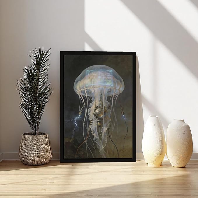 Framed Fantasy Wall Art for Living Room TV Wall Futuristic Tech Inspired Home Decor 20x30in