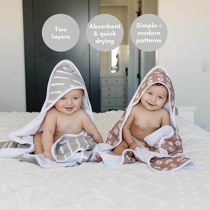 Mebie Baby Muslin Hooded Towel, Desert Sage, Cute Hooded Baby Bath Towel for Newborn, Infant & Toddler, Modern Baby Towels and Washcloths for Boy & Girl, Floral & Pattern Hooded Baby Towels