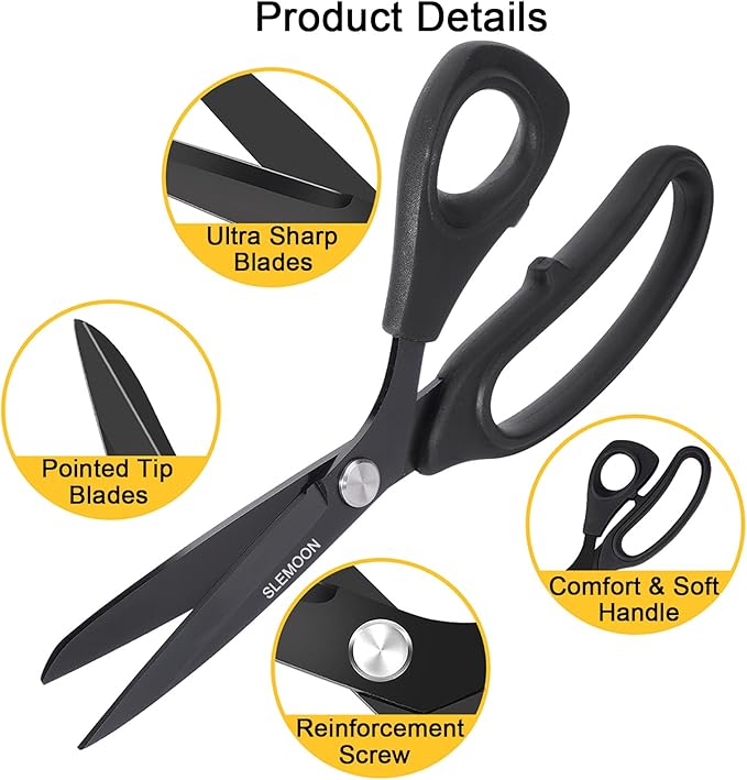 10" Scissors All Purpose, Heavy Duty Premium Stainless Steel Tailor Scissors, Comfort Grip Handles for Fabric, Leather, Sewing & Crafting